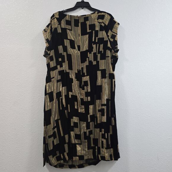 Donna Karan Velvet Burnout Sheath Dress 24W Black Gold Elegant Party Cocktail - Picture 13 of 14